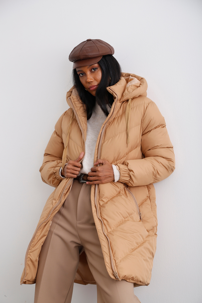 Camel Kapüşonlu Şişme Mont D89498