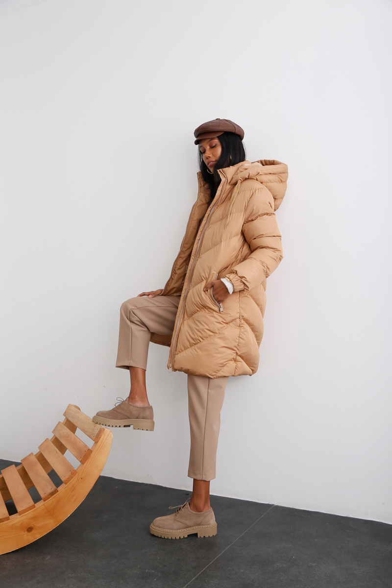 Camel Kapüşonlu Şişme Mont D89498