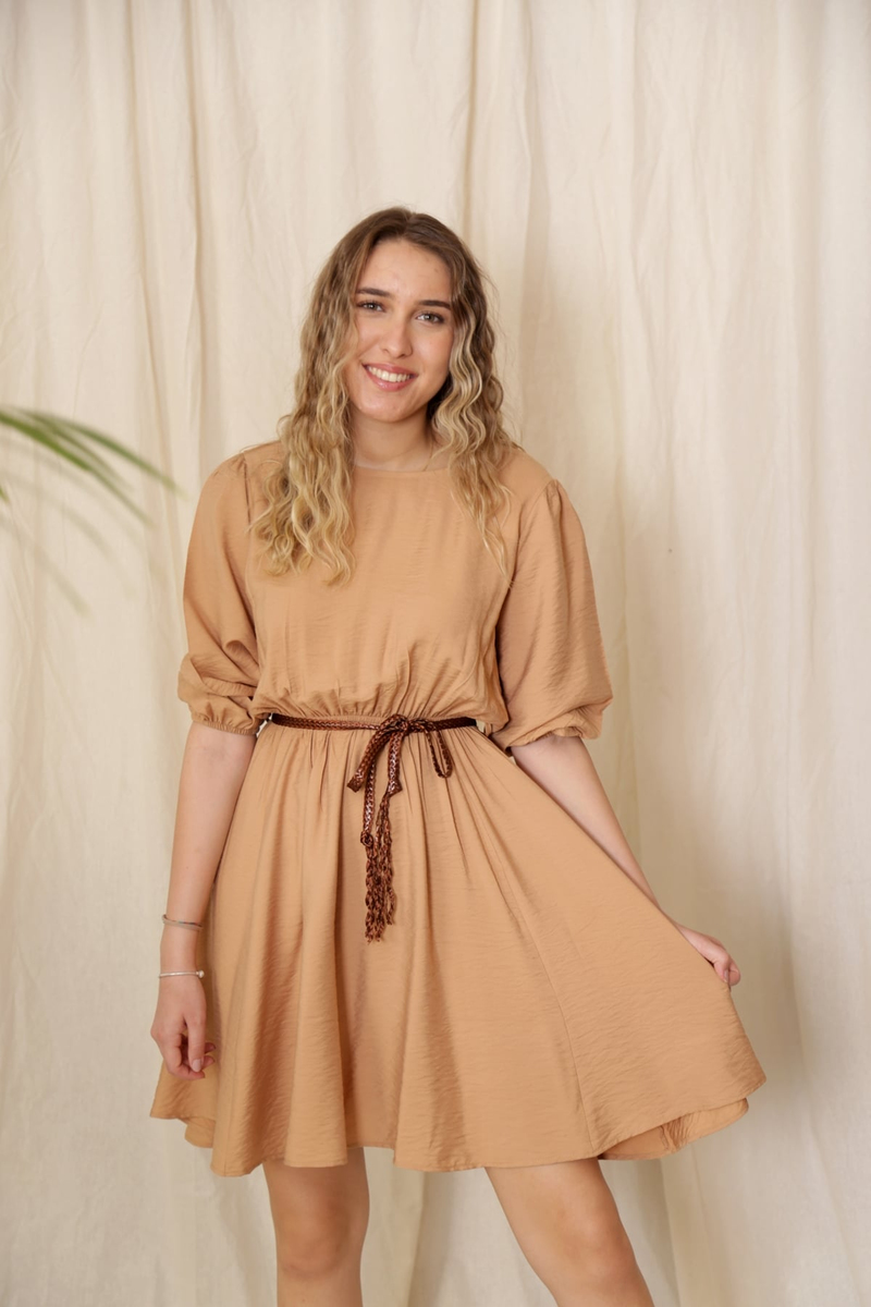 Camel Kemer Detaylı Beli Lastikli Elbise 