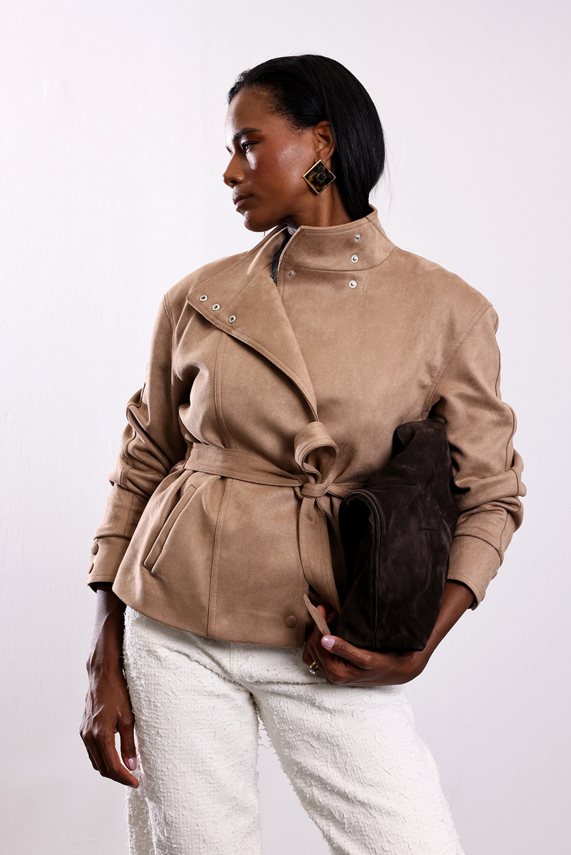 Camel Kemerli Suni Süet Ceket 40218