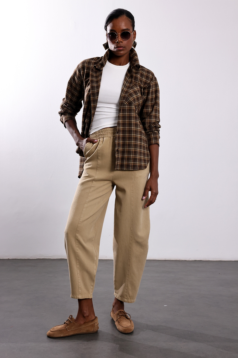 Camel Önden Dikişli Barrel Pantolon 031750