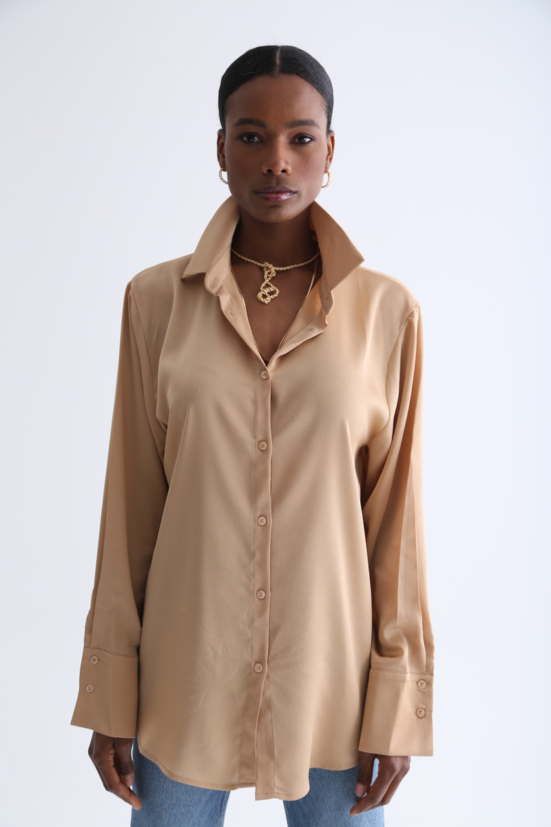 Camel Oversize Saten Gömlek NO16