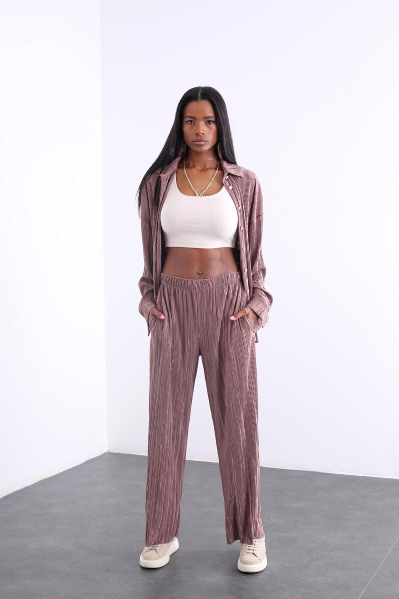 Camel Piliseli Gömlek Pantolon Takım 98401