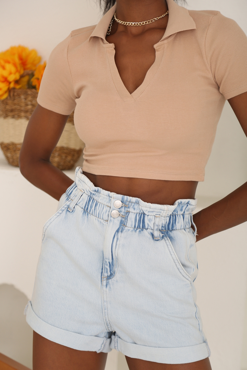 Camel Polo Yaka Crop Tshirt 1490