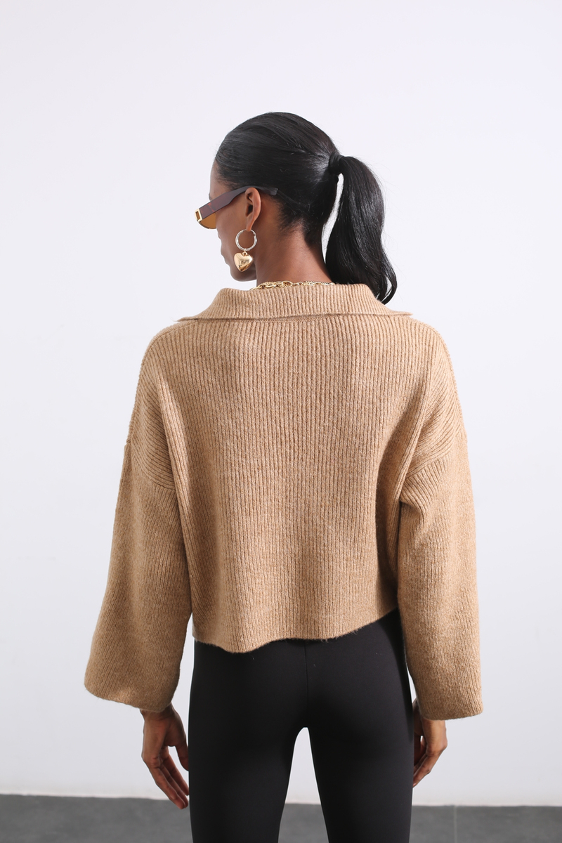 Camel Polo Yaka Kısa Kazak 3062