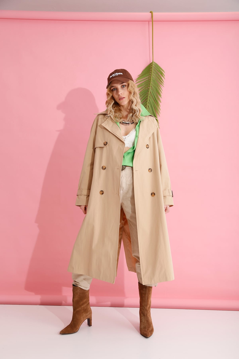 Camel Rüzgarlıklı Trenchcoat D87062