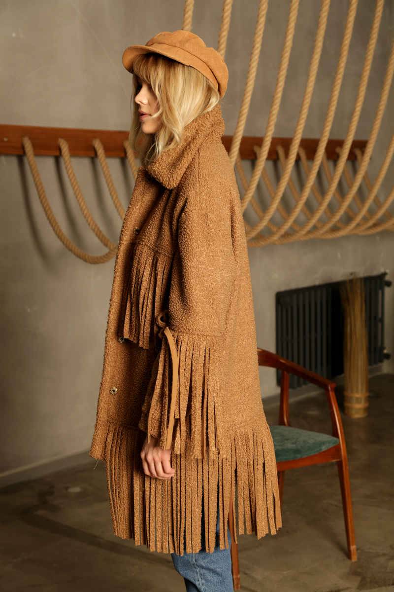 Camel Saçaklı Kaban