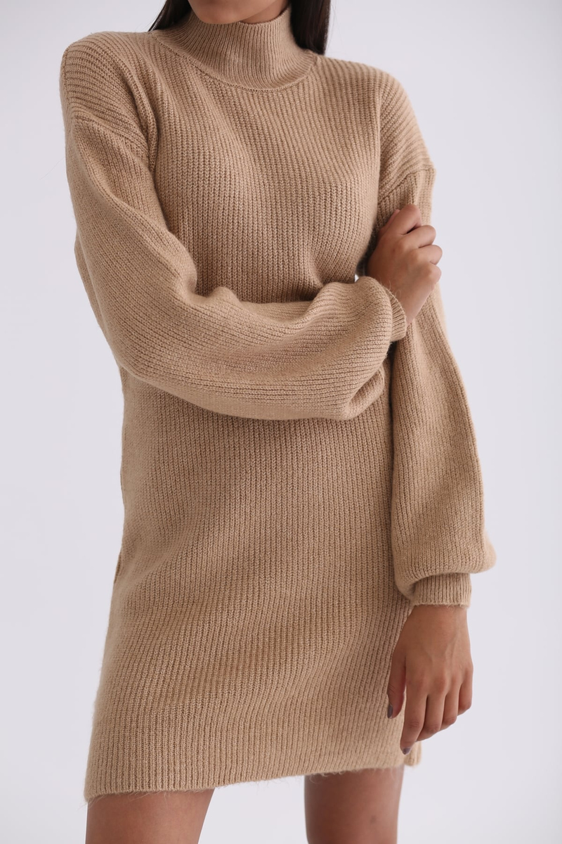 Camel Selanik Örgü Triko Elbise 5669