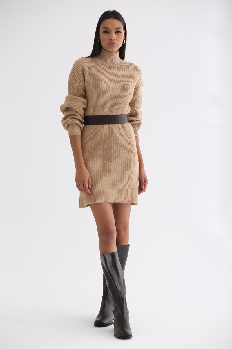 Camel Selanik Örgü Triko Elbise 5669