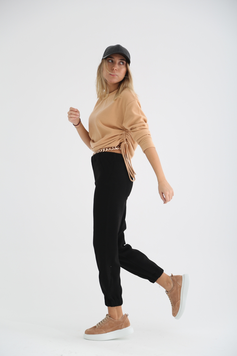 Camel Yanları Büzgülü İnce Triko 7303