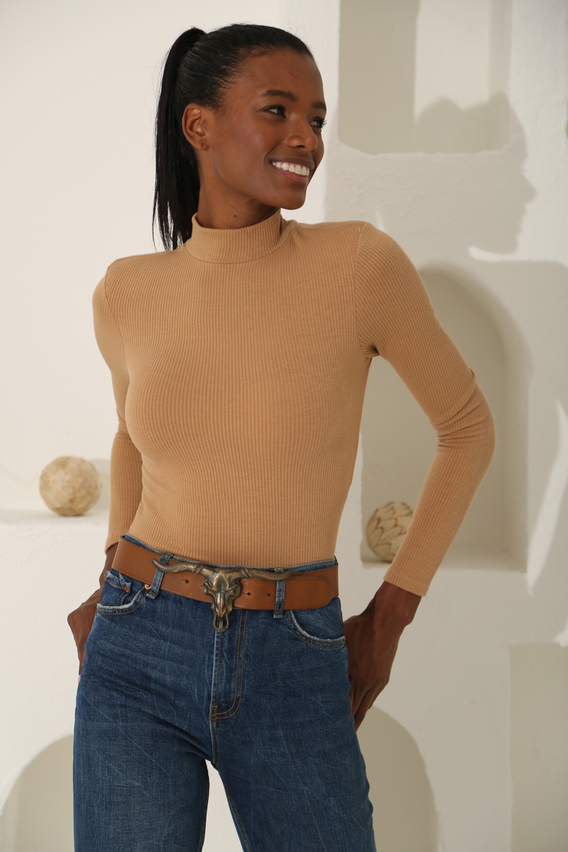 Camel Yarım Yaka Bluz 3319