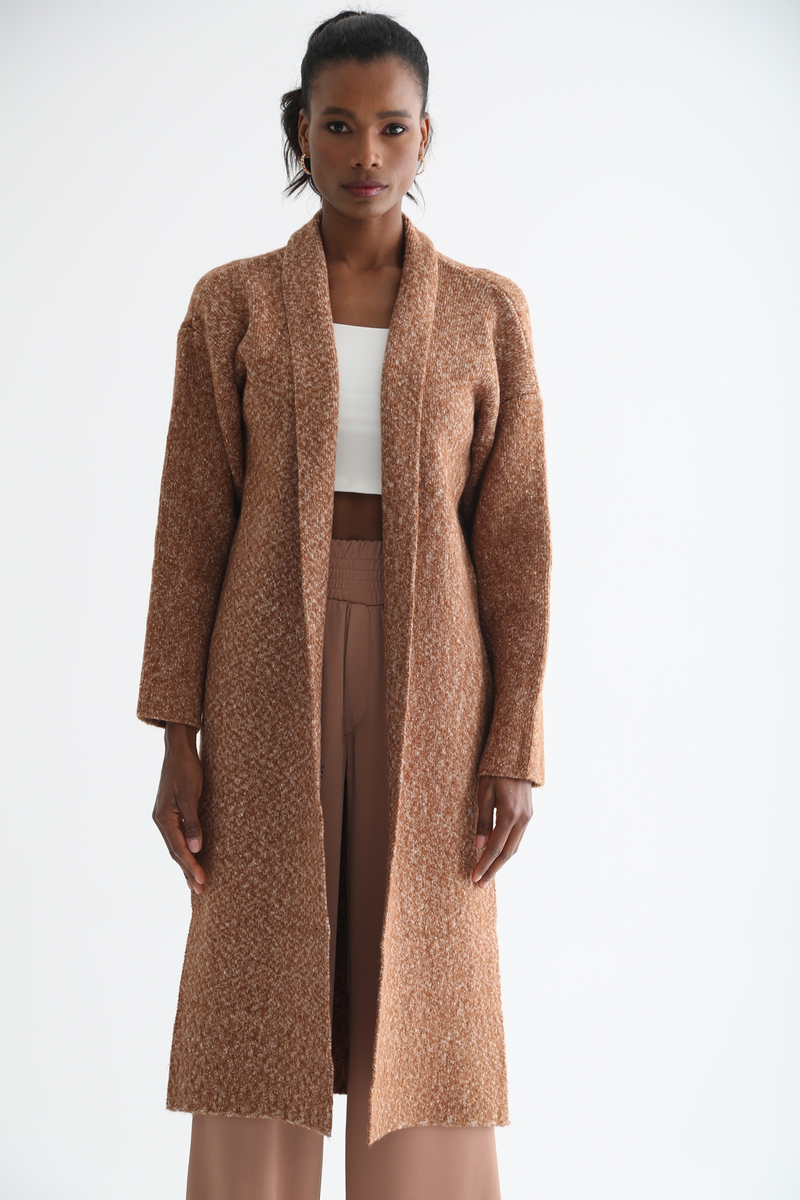 Camel Yırtmaç Detaylı Maxi Hırka 13035