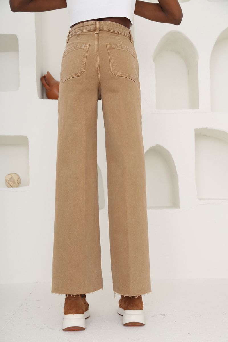 Camel Yüksek Bel Wide Leg Jean 