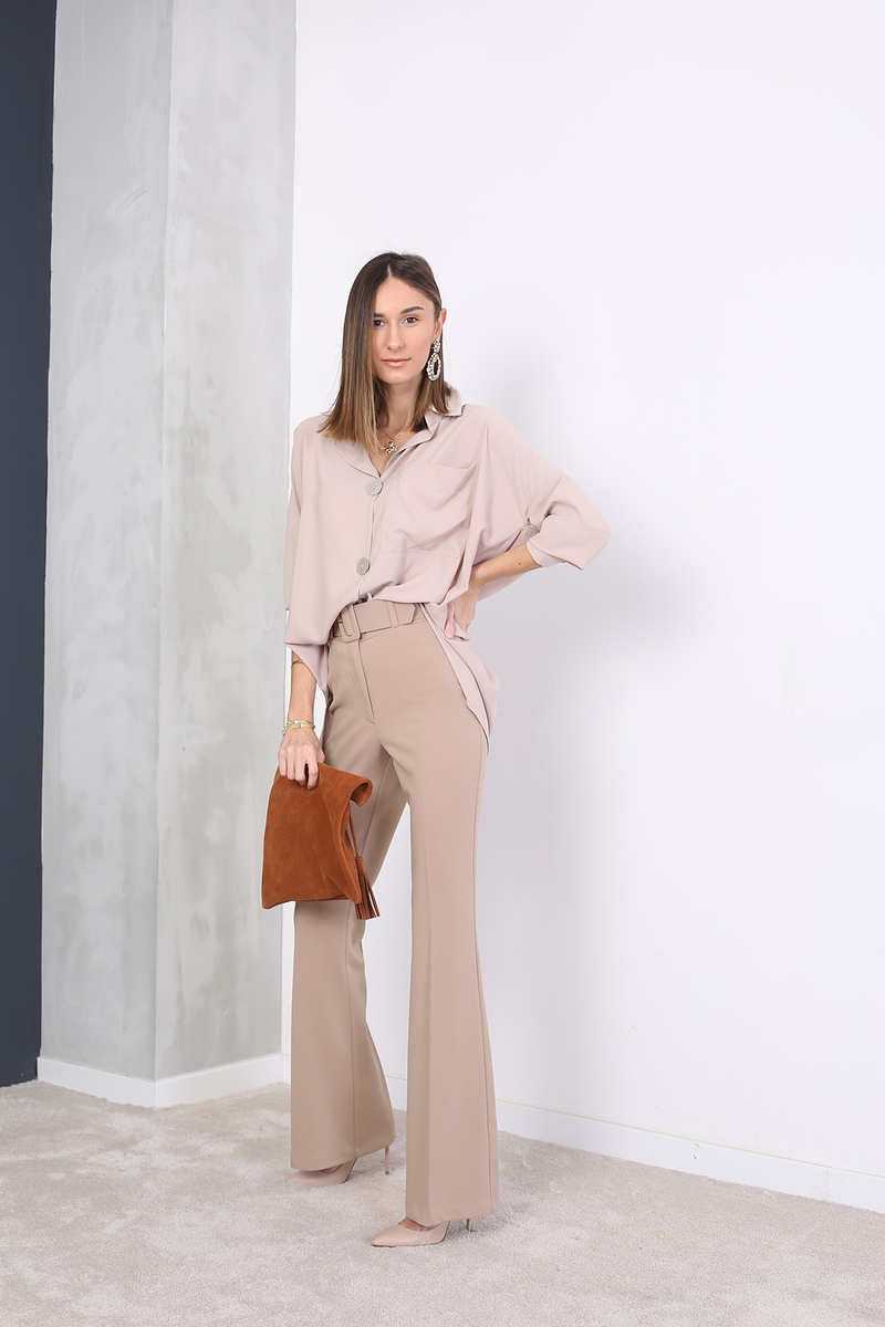 Deve Tüyü Sedef Düğmeli Oversize Gömlek 4236