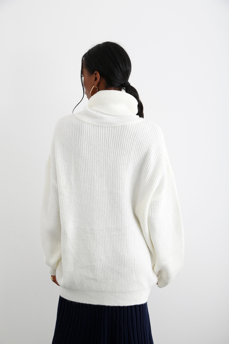 Ekru Balıkçı Oversize Triko 2110