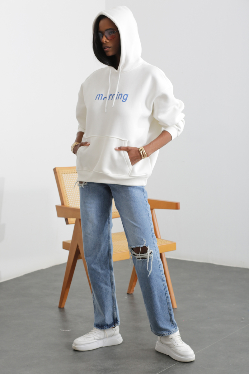 Ekru Baskılı Sweatshirt 1090