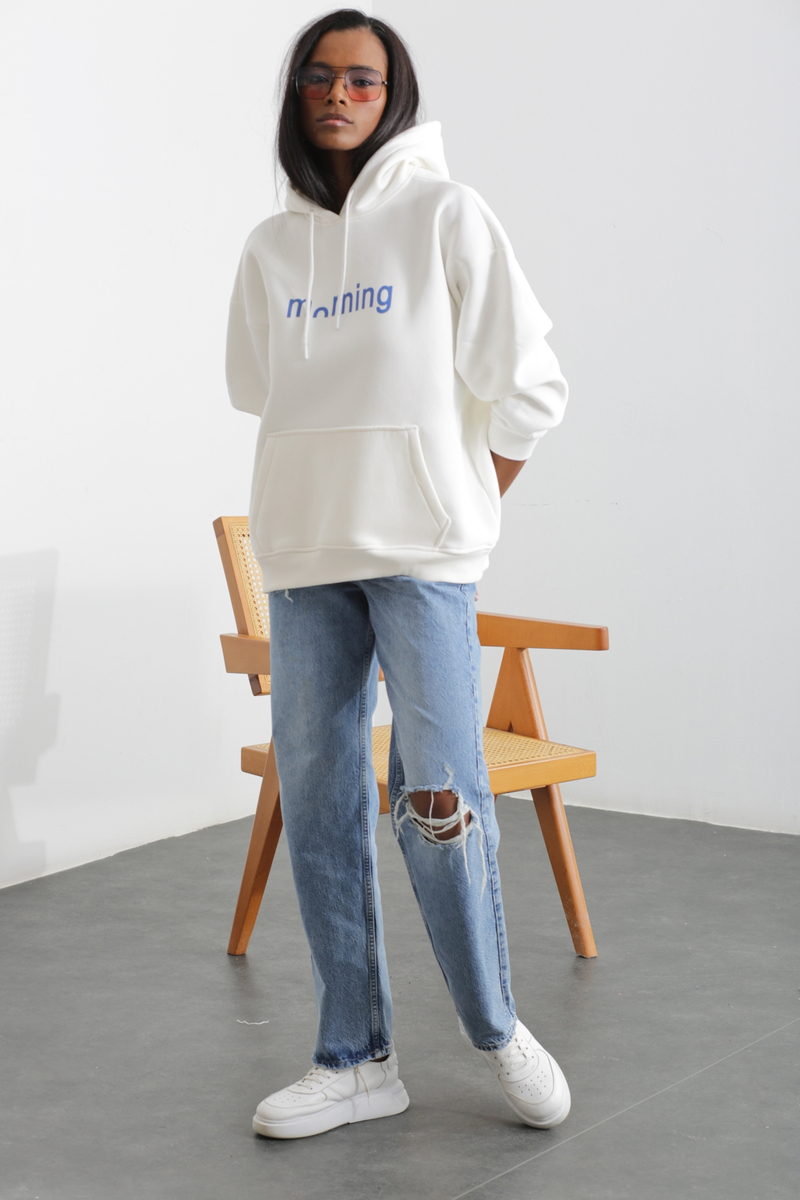 Ekru Baskılı Sweatshirt 1090