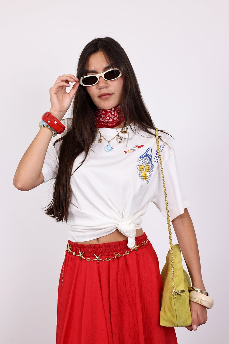 Ekru Baskılı Tişört 