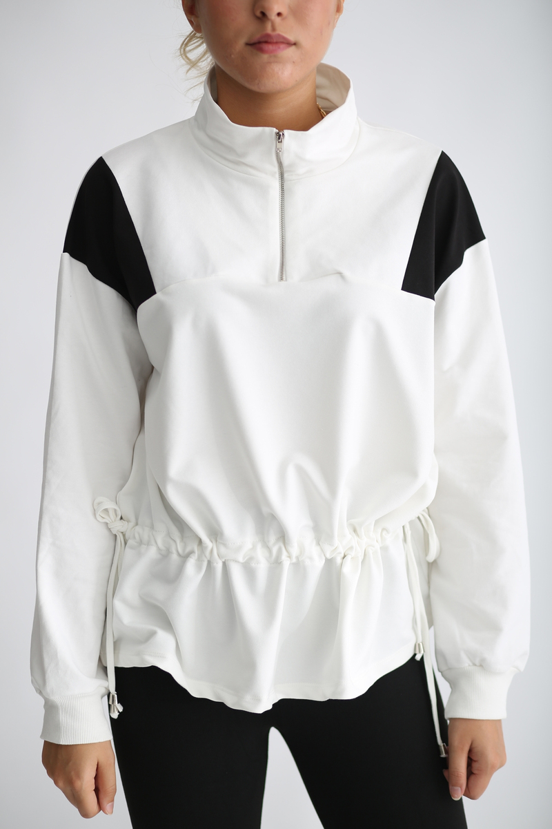 Ekru Beli Büzgülü Sweatshirt 25310