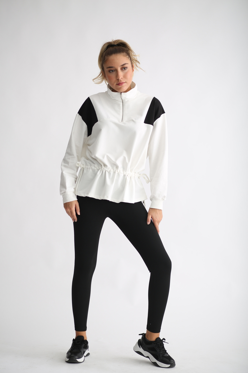 Ekru Beli Büzgülü Sweatshirt 25310