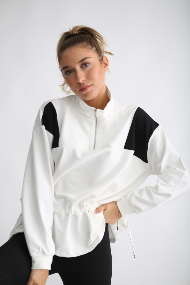 Ekru Beli Büzgülü Sweatshirt 25310