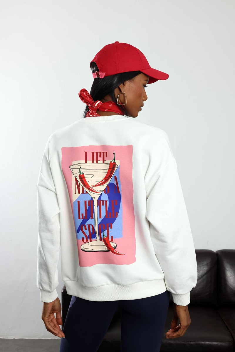 Ekru Biber Baskılı Oversize Sweatshirt 01734