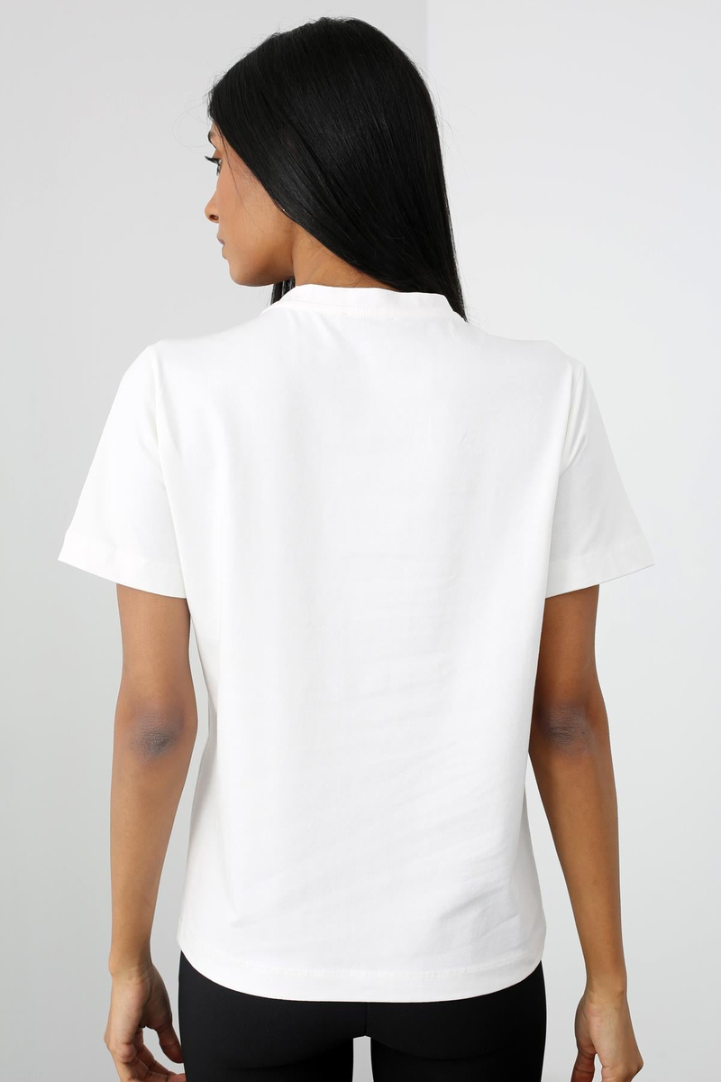 Ekru Bisiklet Yaka Basic Tshirt 