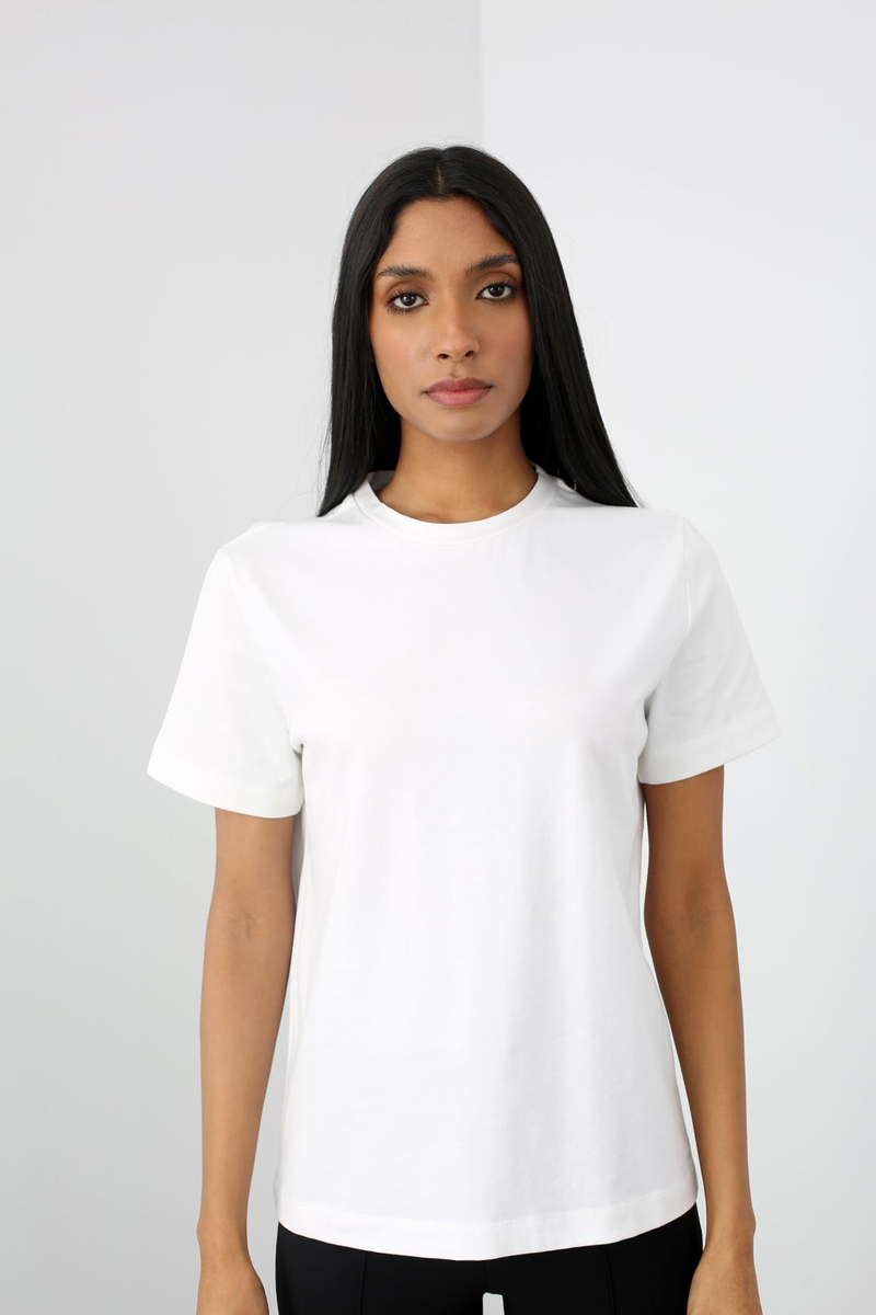 Ekru Bisiklet Yaka Basic Tshirt 