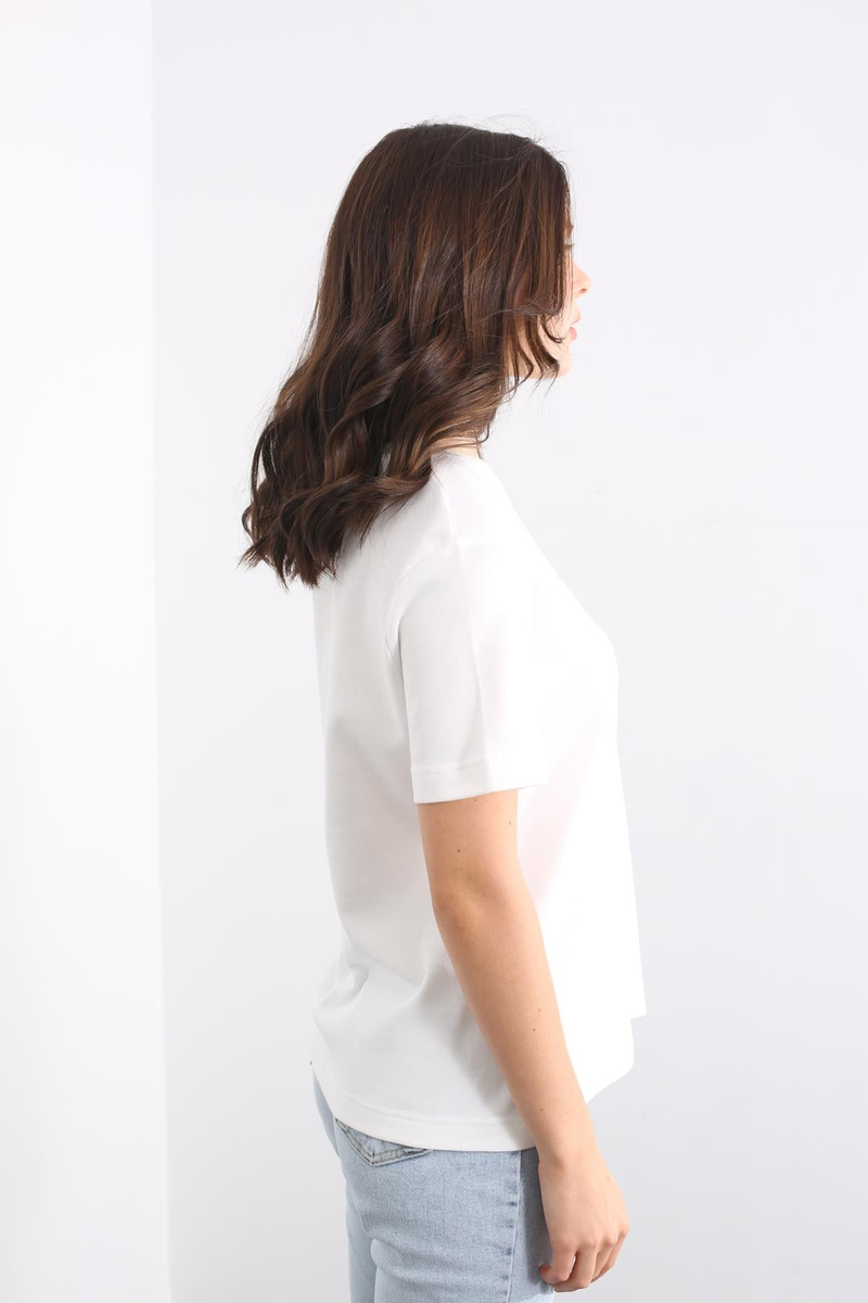 Ekru Bisiklet Yaka Basic Tshirt 19016
