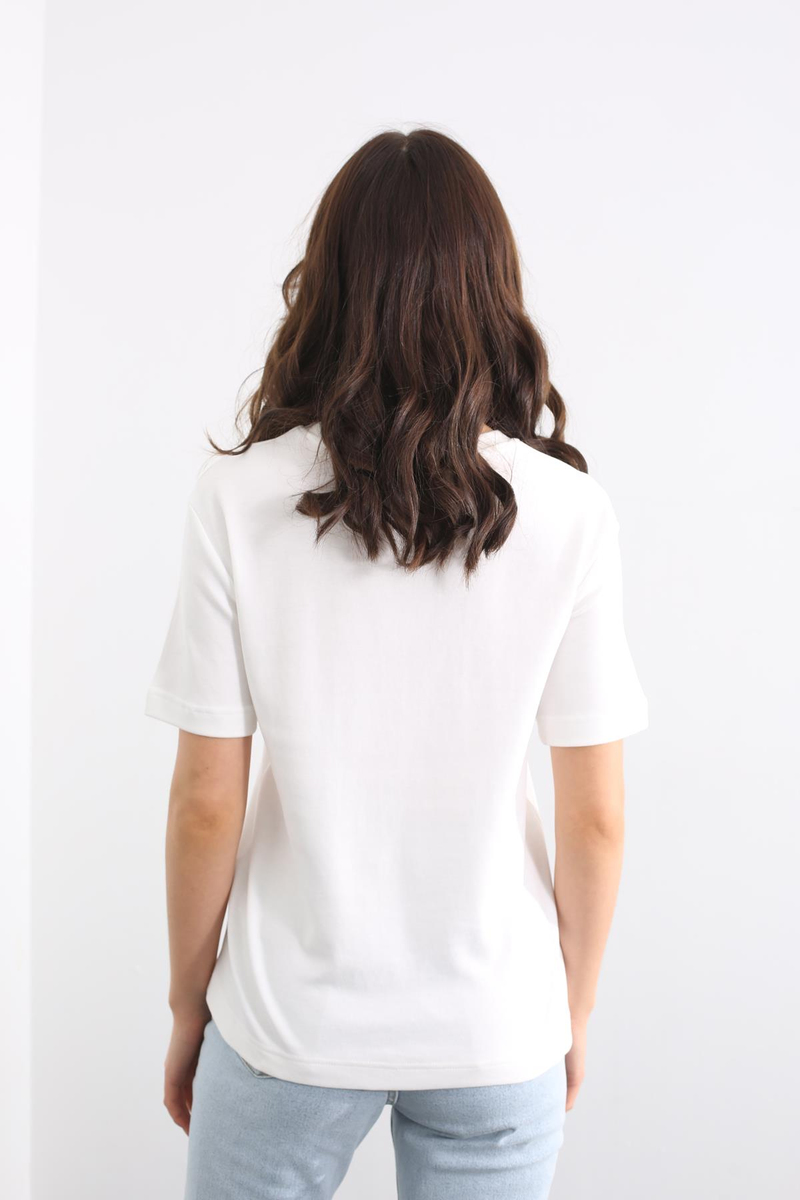 Ekru Bisiklet Yaka Basic Tshirt 19016