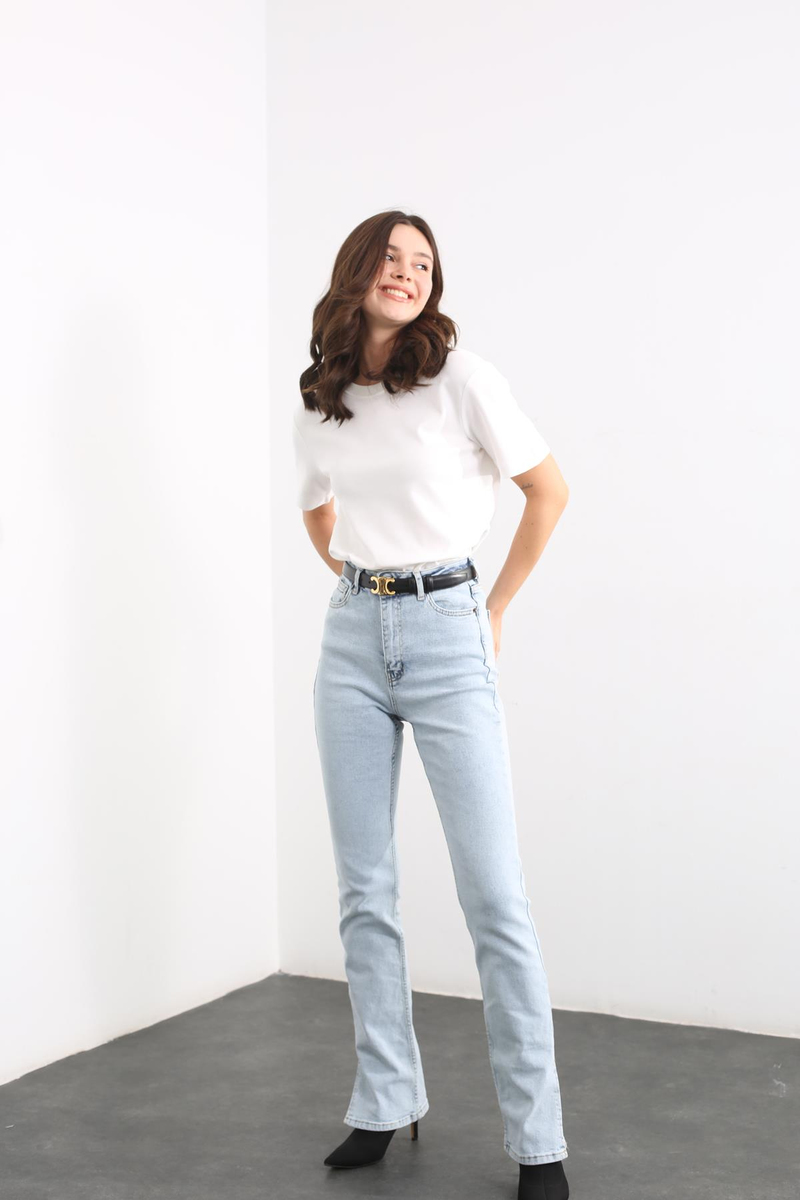 Ekru Bisiklet Yaka Basic Tshirt 19016