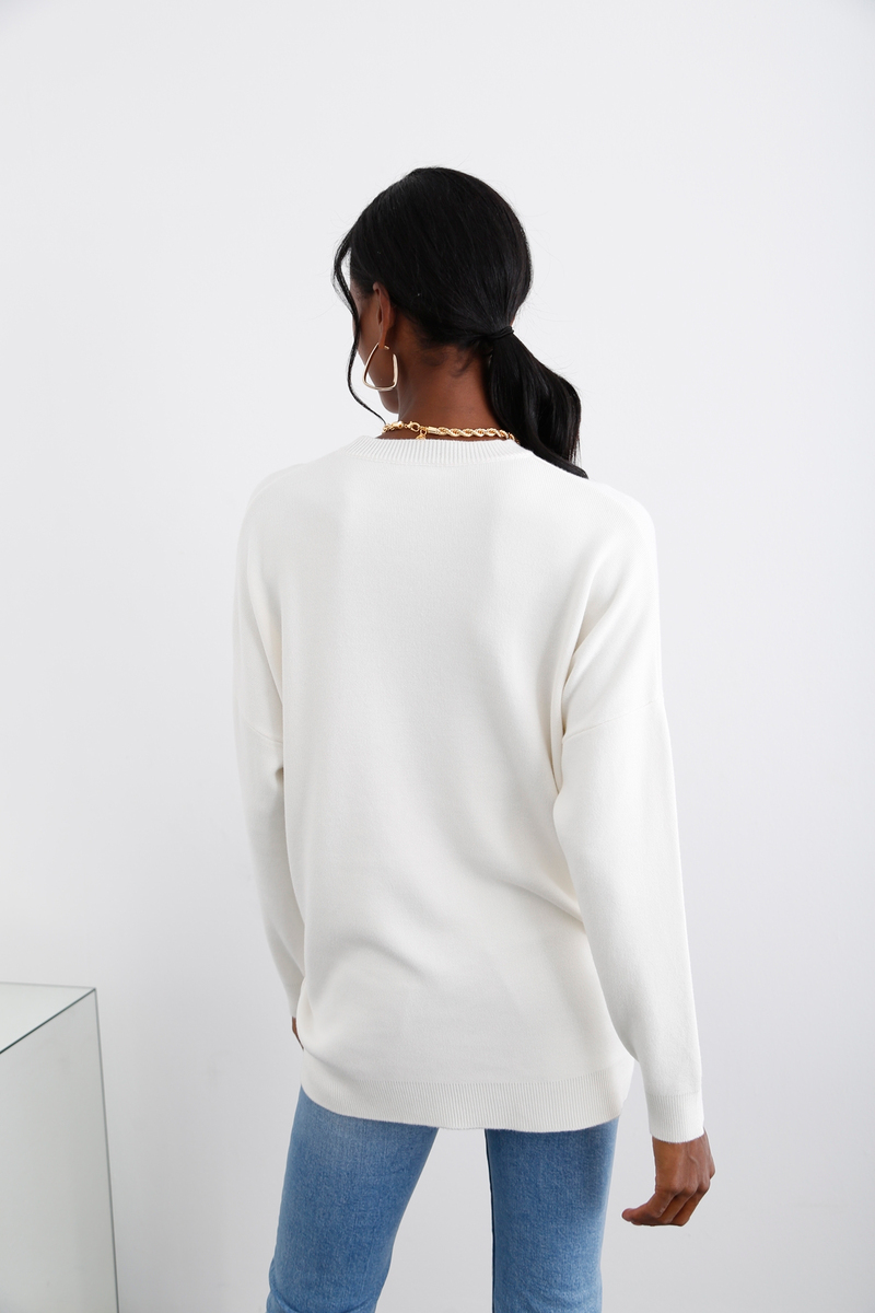 Ekru Bisiklet Yaka Oversize Triko M5190