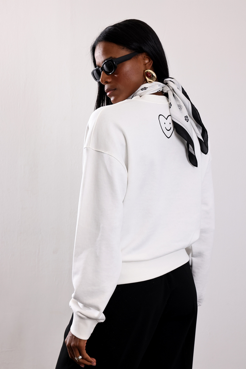 Ekru Bisiklet Yaka Yazılı Sweatshirt 955