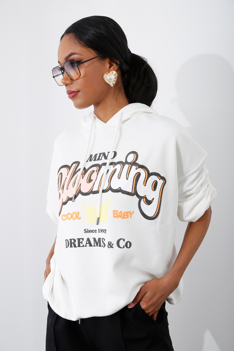 Ekru Blooming Baskılı Sweatshirt 210
