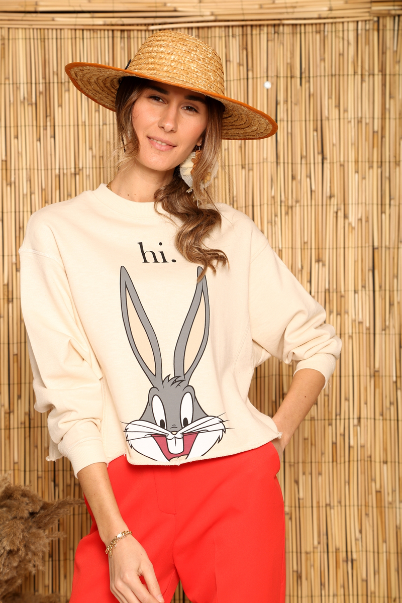 Ekru Bugs Bunny Baskılı Sweatshirt