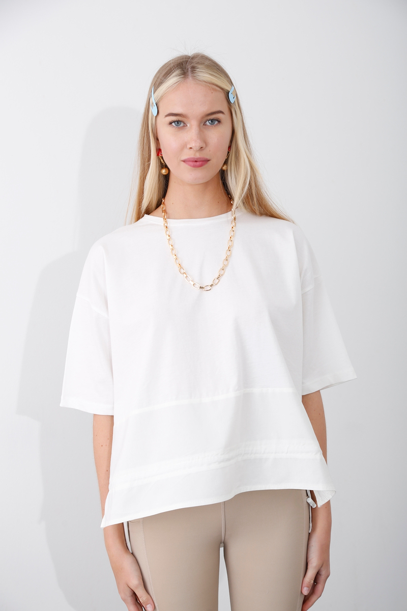 Ekru Büzgü Detaylı Tshirt 25742