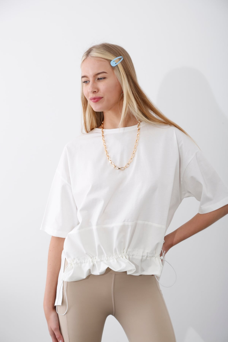 Ekru Büzgü Detaylı Tshirt 25742
