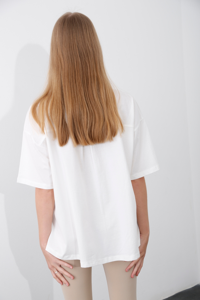 Ekru Büzgü Detaylı Tshirt 25742