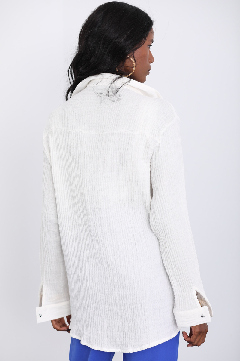 Ekru Çift Cepli Müslin Gömlek 