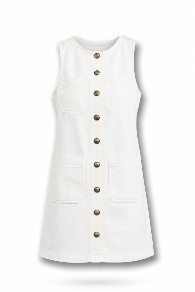 Ekru Denim Mini Elbise 37485