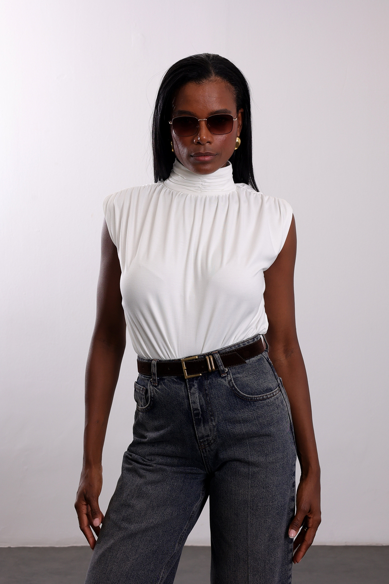 Ekru Dik Yaka Bodysuit 72008