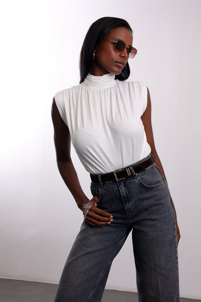 Ekru Dik Yaka Bodysuit 72008