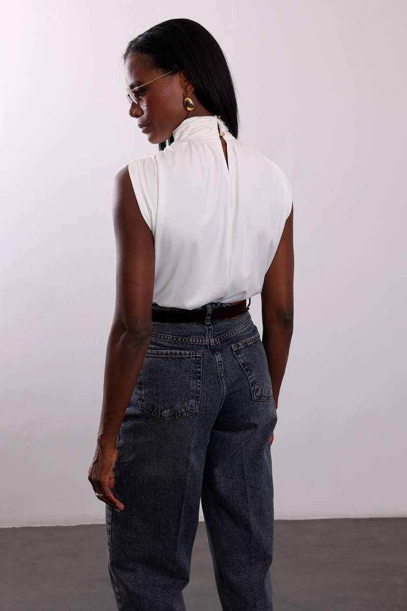 Ekru Dik Yaka Bodysuit 72008