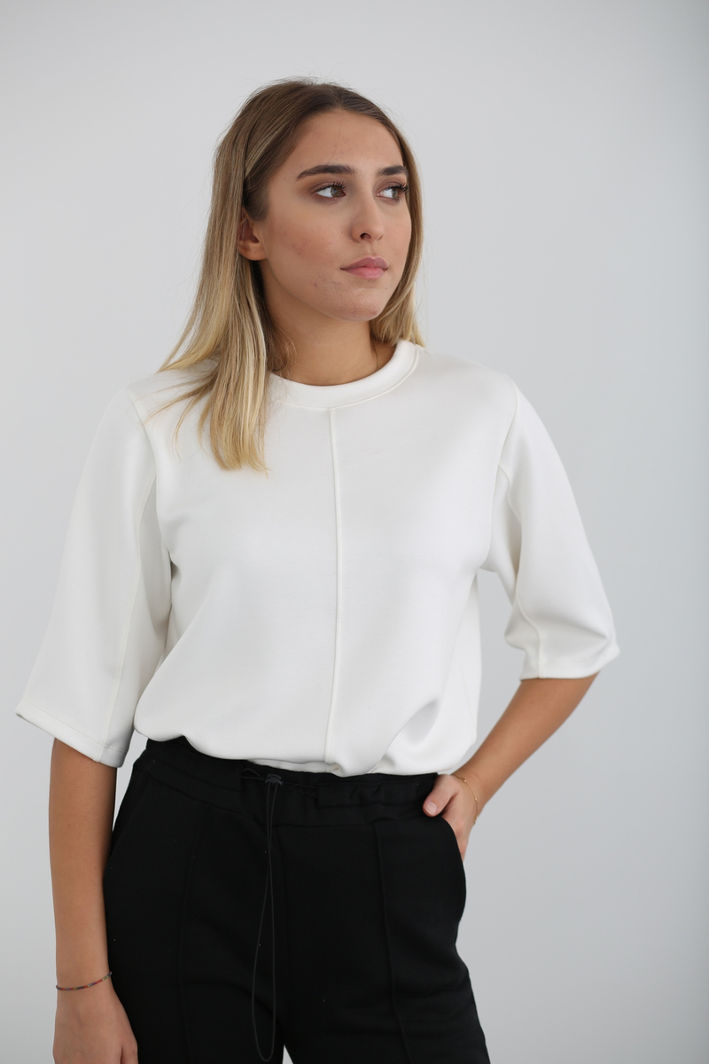 Ekru Dikiş Detaylı Sweatshirt 25387