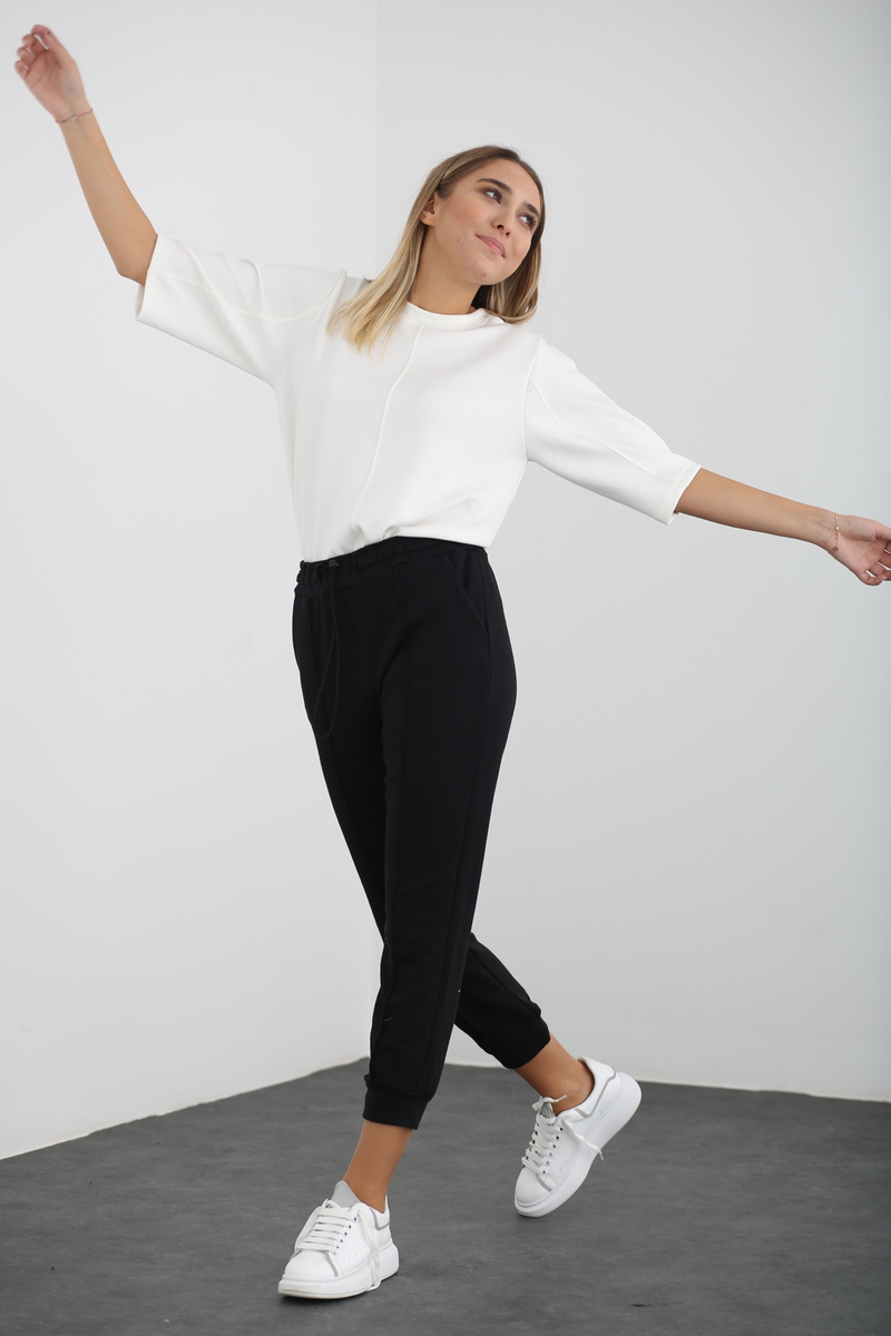 Ekru Dikiş Detaylı Sweatshirt 25387