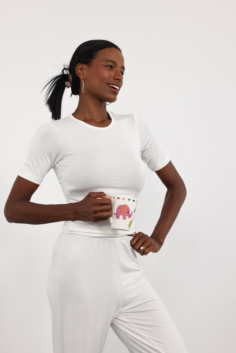 Ekru Dökümlü Yumuşak Pijama Takım 