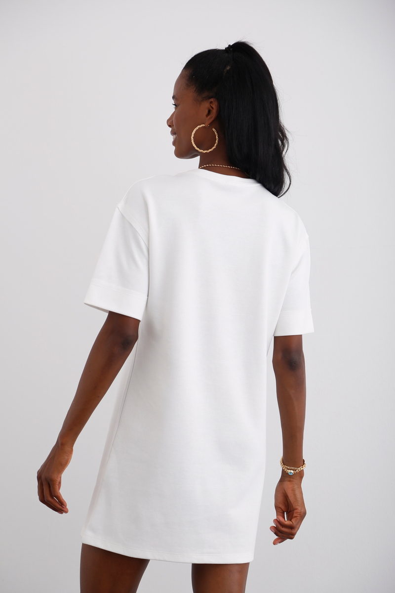 Ekru Duble Kol Tshirt Elbise 3137