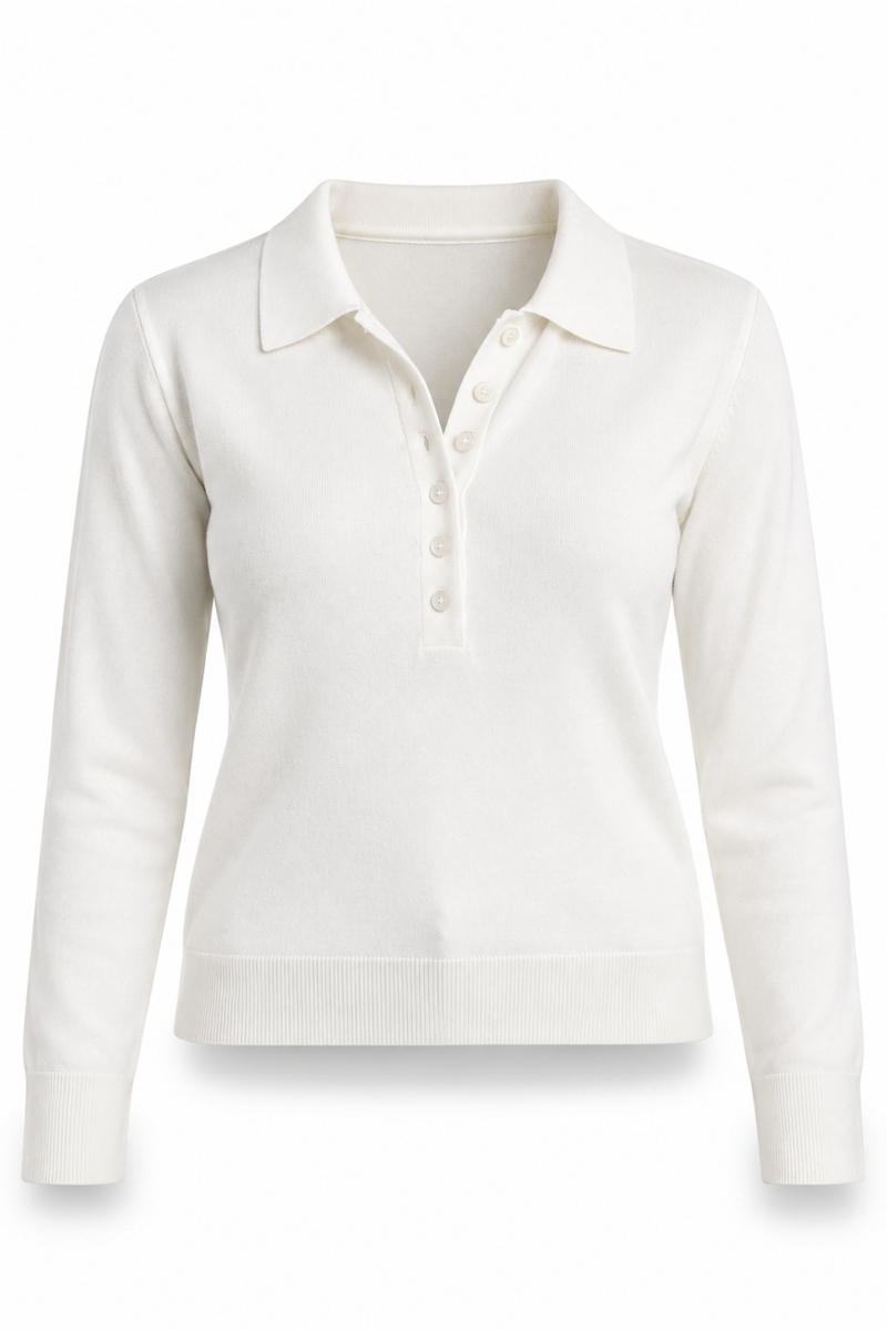 Ekru Düğmeli Polo Yaka Triko 5065