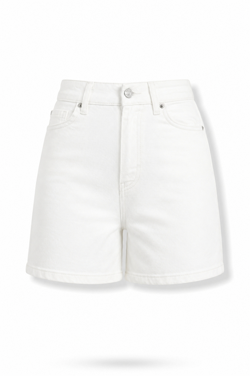 Ekru Düz Kesim Denim Şort 1511