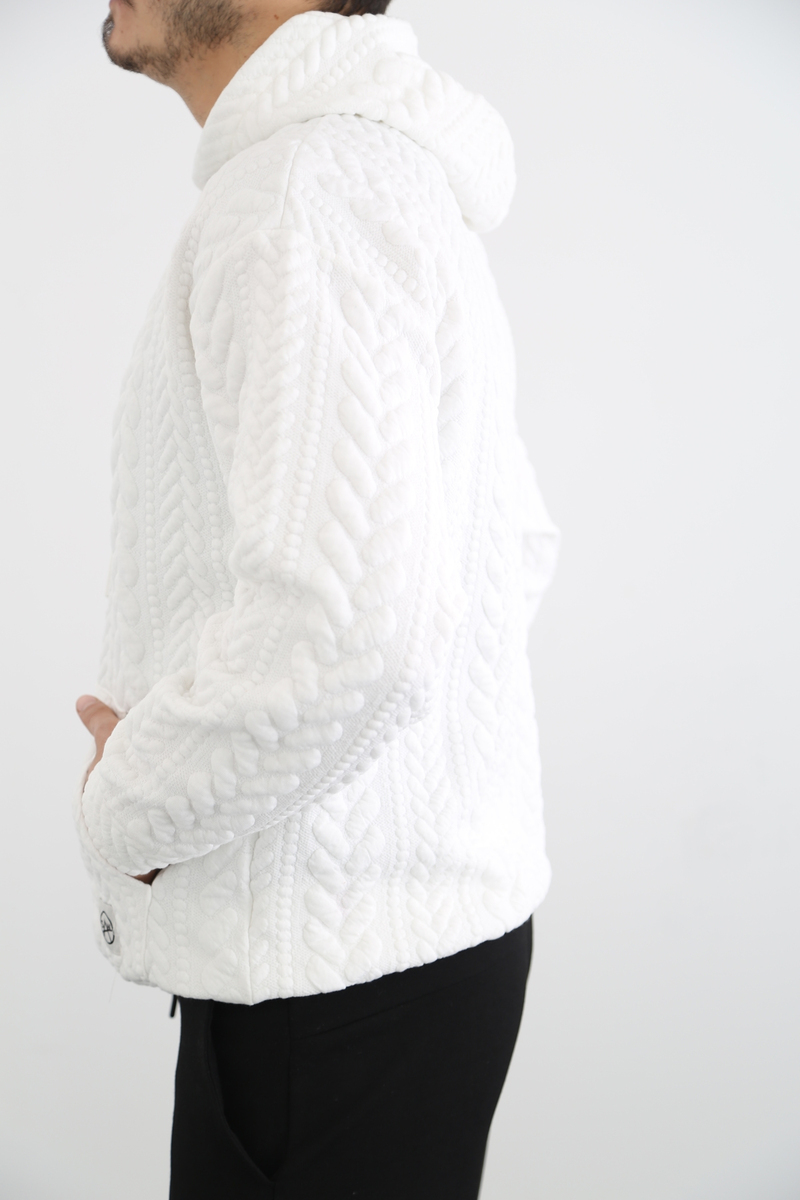 Ekru Erkek Desenli Kapşonlu Sweatshirt 21605